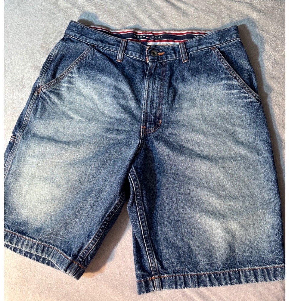 Tommy Jeans Mens Denim Shorts Size 32 Blue Faded Relaxed Fit 100% Cotton